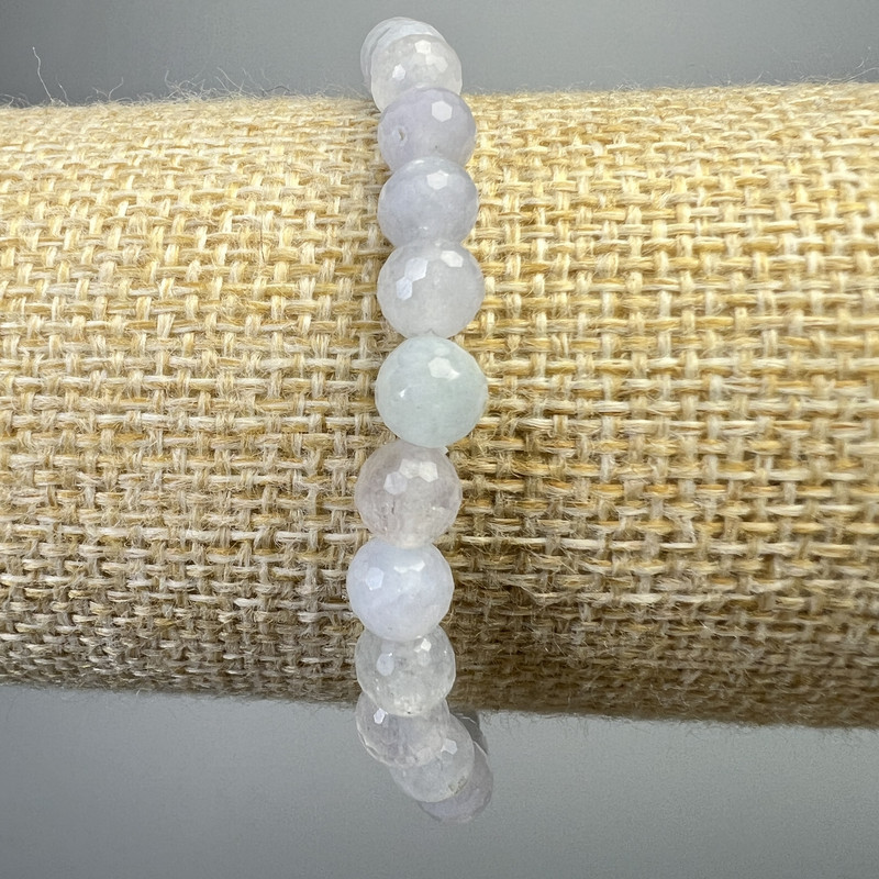 Aquamarine Bracelet, natural stone faceted round beads, diameter 6mm+/-, length 18cm+/- (stretch)