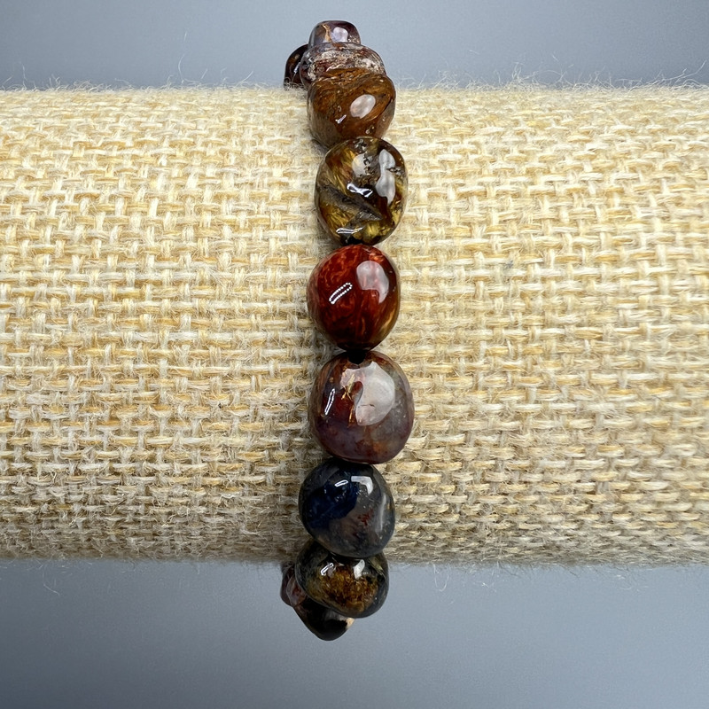 Pietersite Bracelet, natural stone tumbled beads, diameter 8x10mm+/-, length 18cm+/- (stretch)