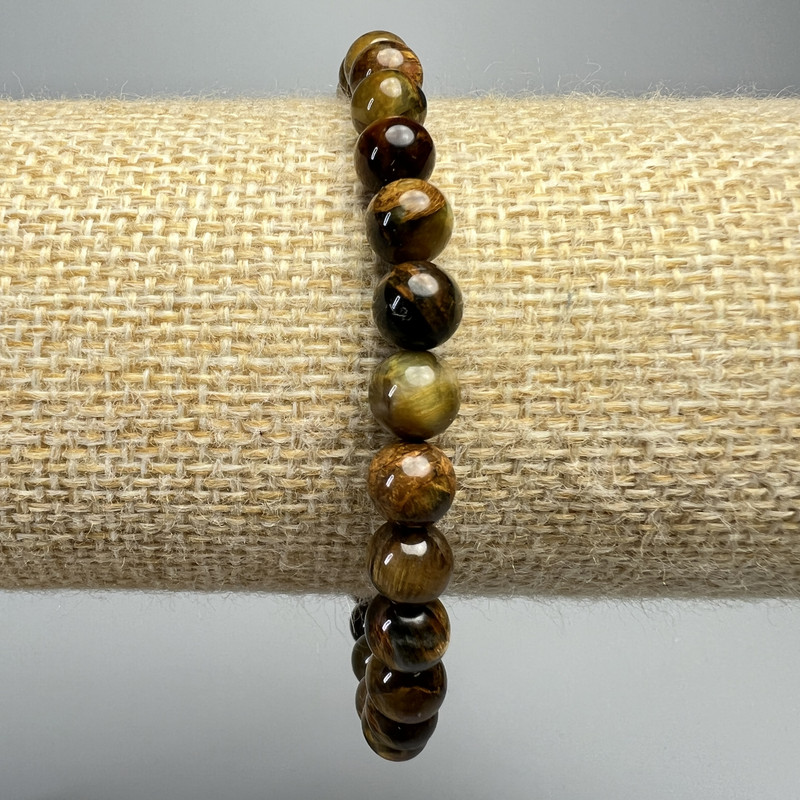 Yellow Pietersite Bracelet, natural stone smooth round beads, diameter 6.5mm+/-, length 18cm+/- (stretch)