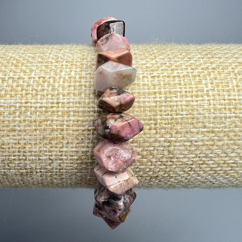Rhodonite Bracelet, natural stone faceted rondelle, diameter 10x7mm+/-, length 18cm+/- (stretch)