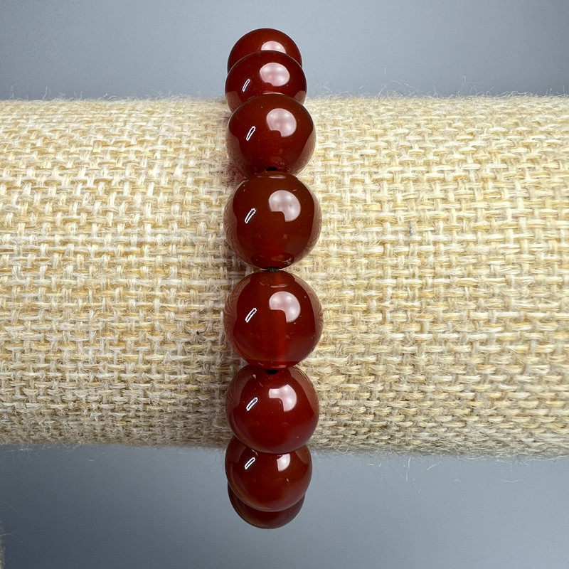 Carnelian Bracelet, natural stone smooth round beads, diameter 10mm+/-, length 18cm+/- (stretch)
