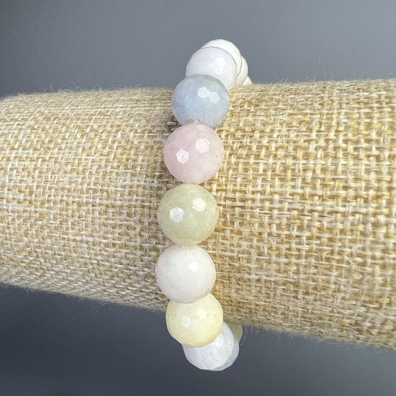 Morganite Bracelet, Natural Stone Faceted Bead, Diameter 10mm+/-, Length 18cm+/- (Stretch)