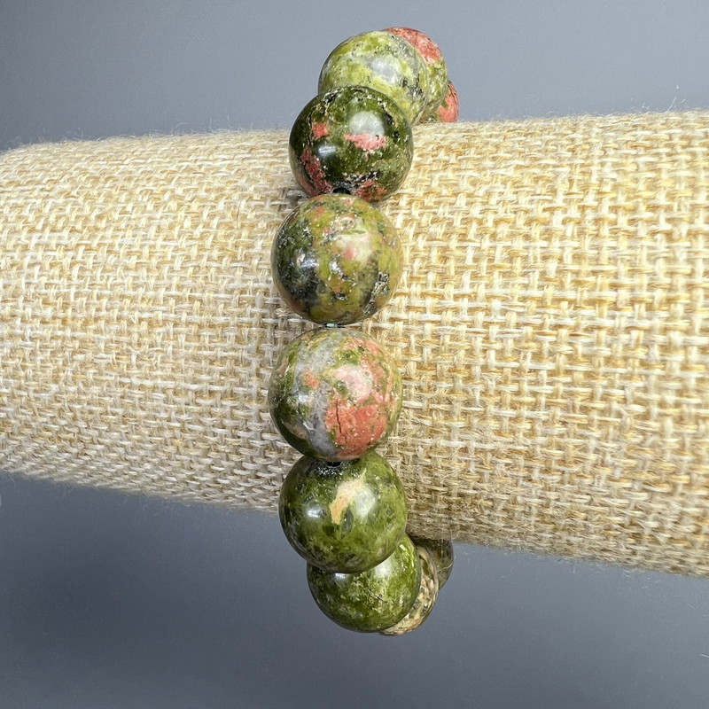Heliotrope Jasper Bracelet, Natural Stone Smooth Bead, Diameter 12.5mm+/-, Length 18cm+/- (Stretch)