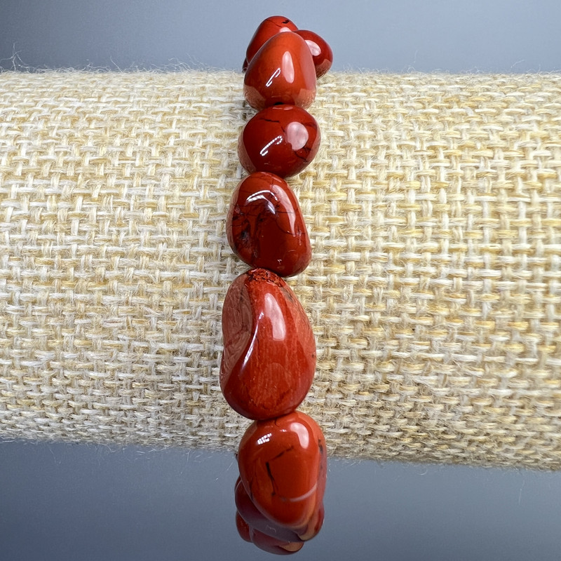 Red Jasper Bracelet, Natural Stone Tumbled, Diameter 9×11mm+/-, Length 18cm+/- (Stretch)