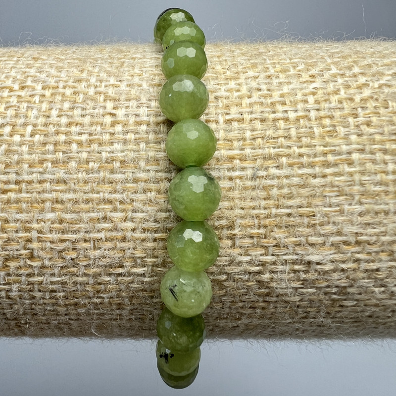 Canadian Jadeite Bracelet, Natural Stone Faceted Bead, Diameter 6mm+/-, Length 18cm+/- (Stretch)