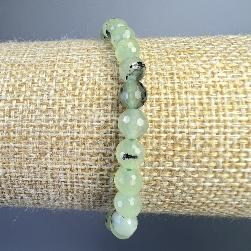 Prehnite Bracelet, Natural Stone Faceted Bead, Diameter 6mm+/-, Length 18cm+/- (Stretch)