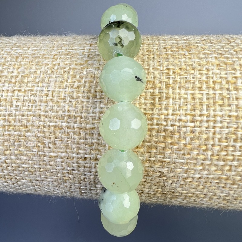 Prehnite Bracelet, Natural Stone Faceted Bead, Diameter 10mm+/-, Length 18cm+/- (Stretch)