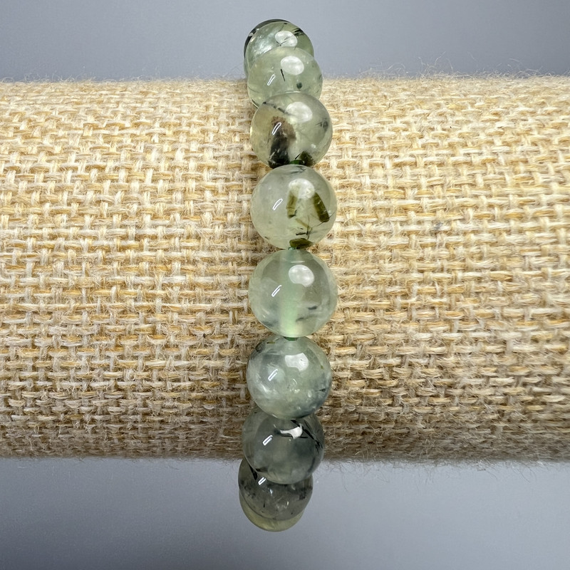 Prehnite Bracelet, Natural Stone Smooth Bead, Diameter 8mm+/-, Length 18cm+/- (Stretch)