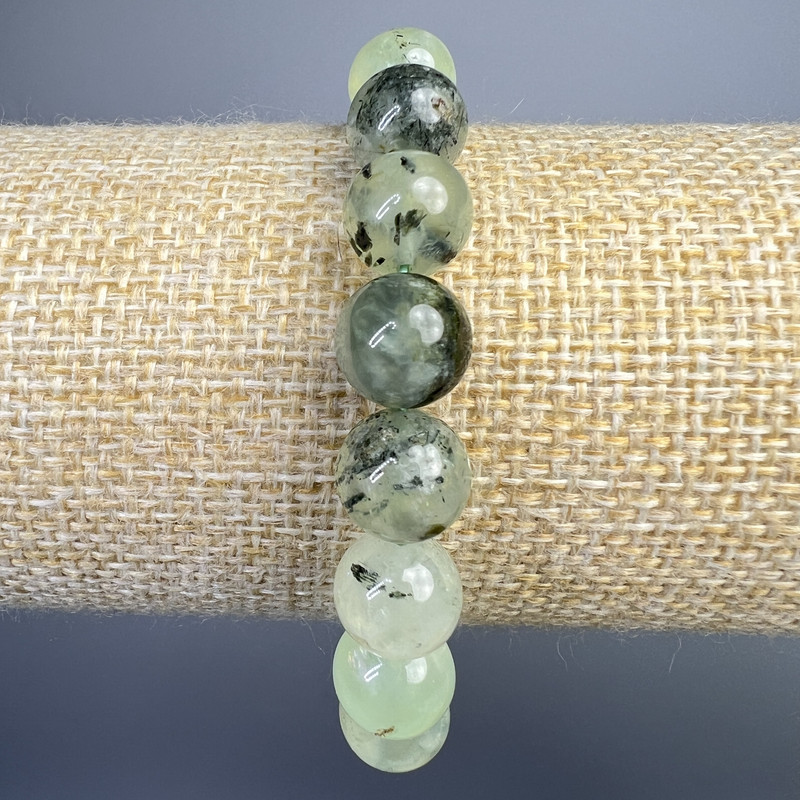 Prehnite Bracelet, Natural Stone Smooth Bead, Diameter 10mm+/-, Length 18cm+/- (Stretch)