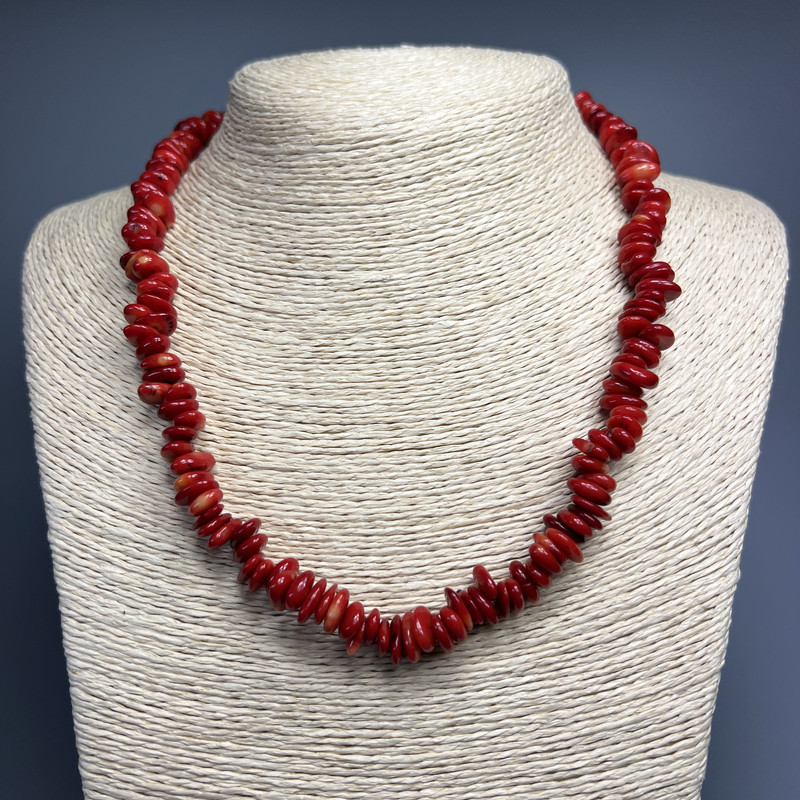 Natural Coral Necklace, Tumbled Oval, Diameter 10x3mm+/-, Length 45cm+