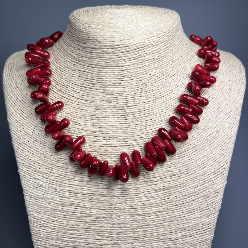 Natural Coral Necklace, Grain Beads, Diameter 13x6mm+/-, Length 50cm+/- with Clasp and Extension Chain