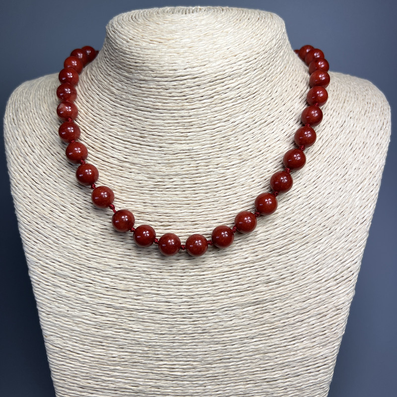 Red Jasper (Imitation) Necklace, Smooth Round Bead, Diameter 10mm+/-, Length 50cm+