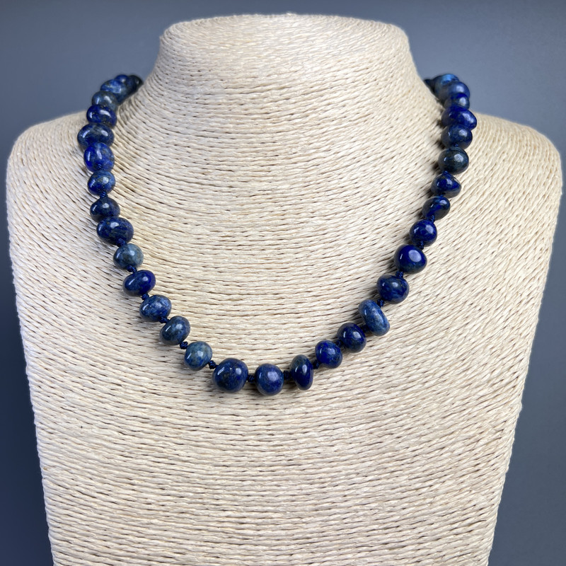 Lapis Lazuli Necklace, Natural Stone Tumbled, Diameter 10x7mm+/-, Length 50cm+