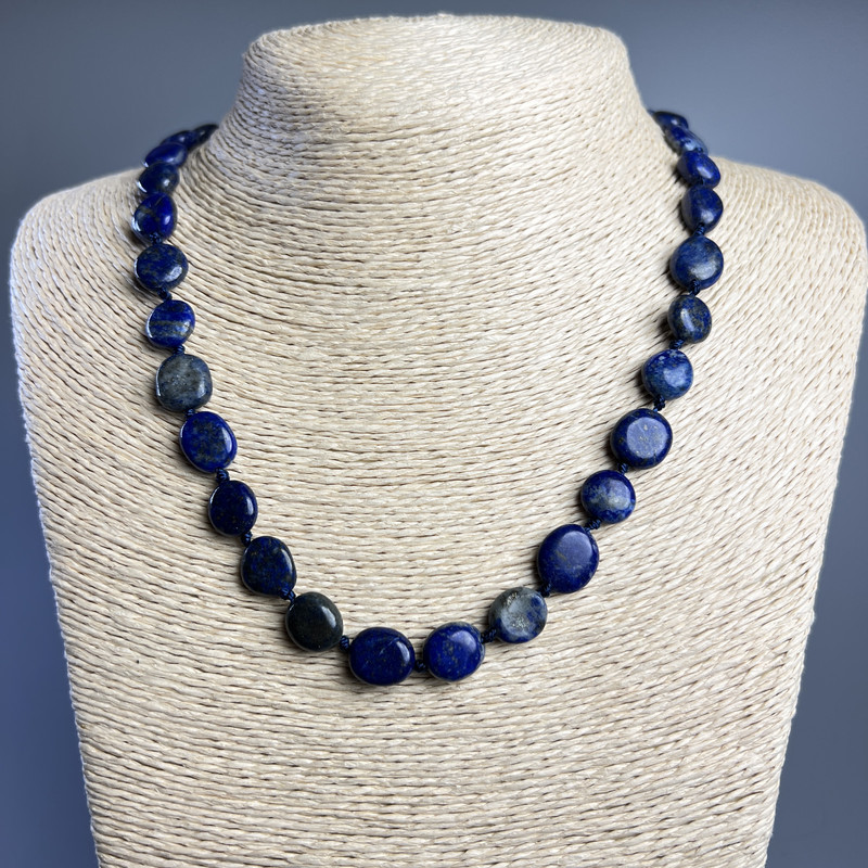 Lapis Lazuli Necklace, Natural Stone Tumbled, Diameter 10x12x4.5mm+/-, Length 49cm+