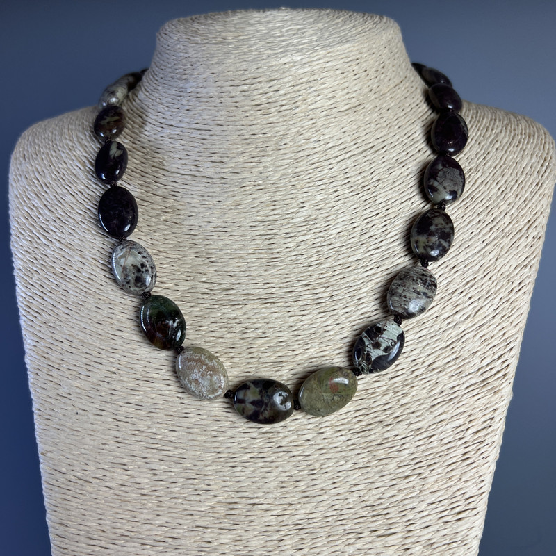 Necklace Jasper Picasso natural stone oval, diameter 13x18x6mm+-, length 49cm +
