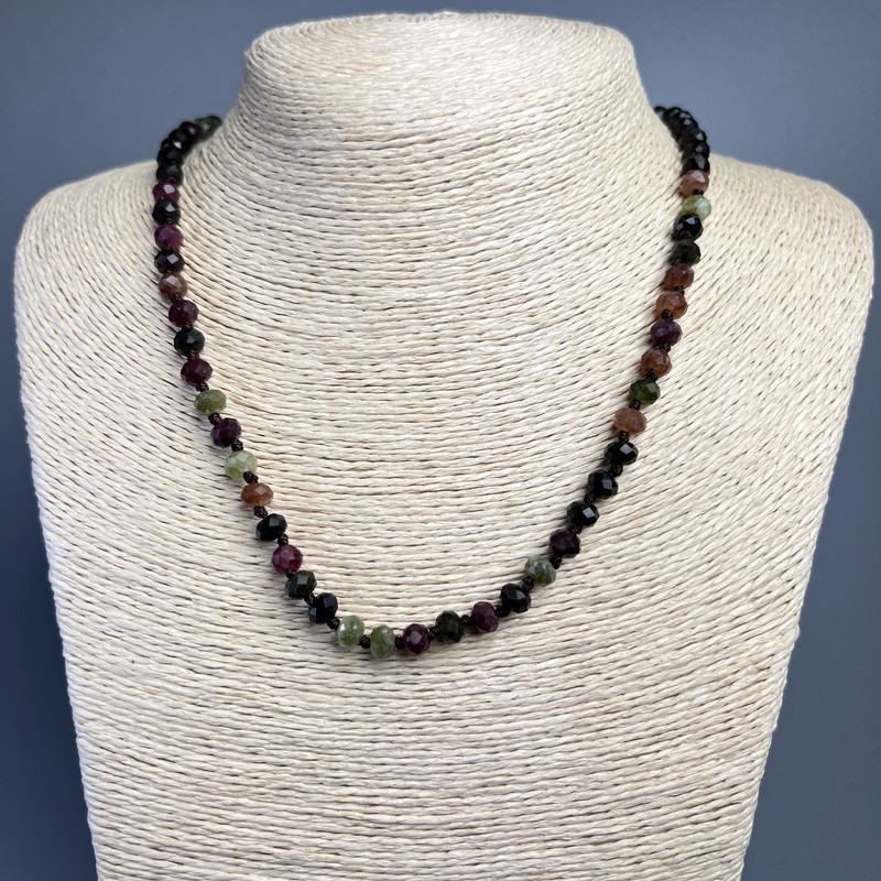 Necklace Tourmaline natural stone faceted rondelle, diameter 6x4.5mm+-, length 50cm +