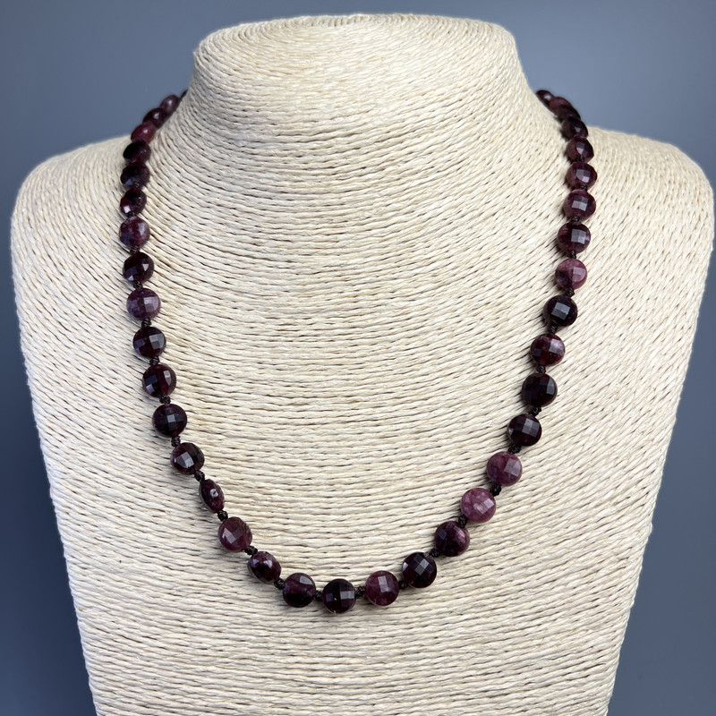 Necklace Rubellite Tourmaline natural stone faceted coin, diameter 8x5mm+-, length 50cm +