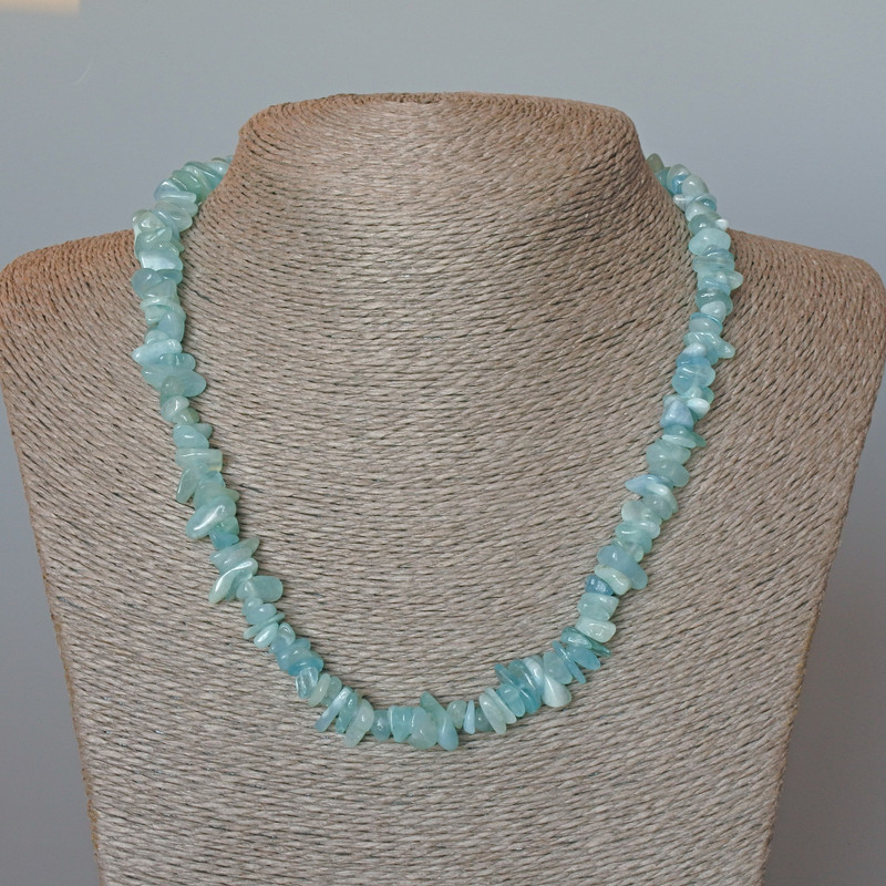 Aquamarine Necklace, natural stone chips, diameter 9x4mm+/-, length 47cm+
