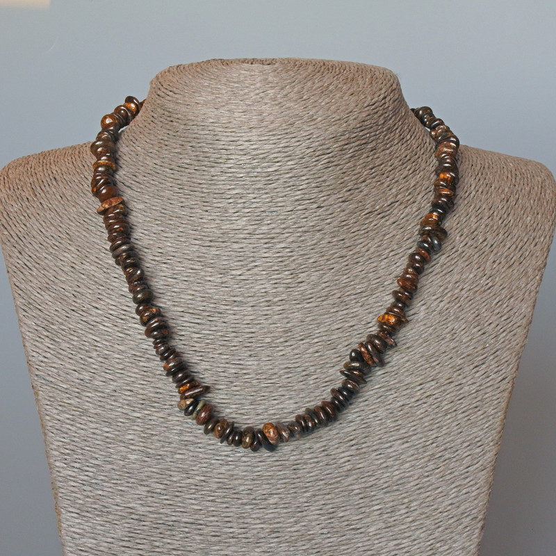 Bronzite Necklace, natural stone chips, diameter 7x3mm+/-, length 47cm+