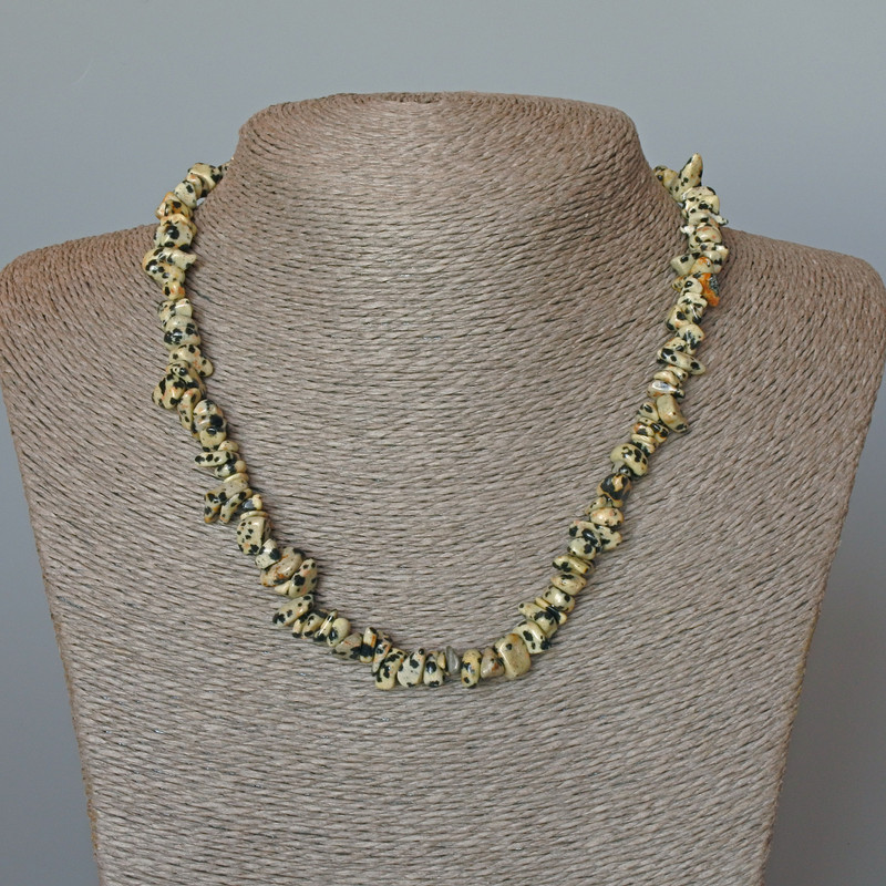 Dalmatian Jasper Necklace, natural stone chips, diameter 9x4mm+/-, length 46cm+