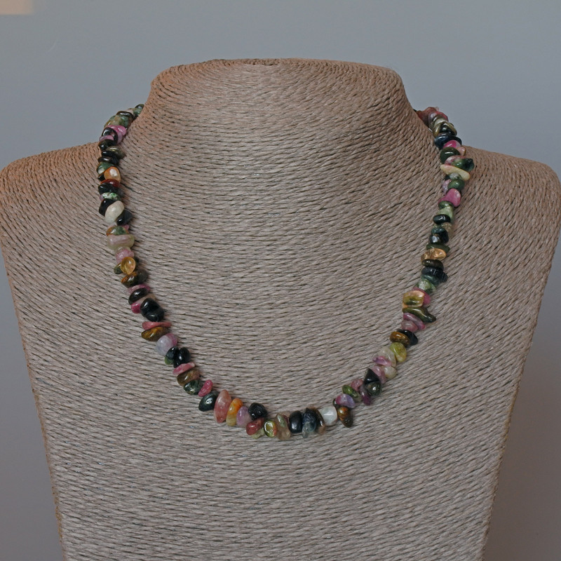 Tourmaline Necklace, natural stone chips, diameter 10x3mm+/-, length 47cm+
