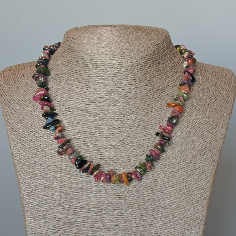 Tourmaline Necklace, natural stone chips, diameter 8x4mm+/-, length 47cm+