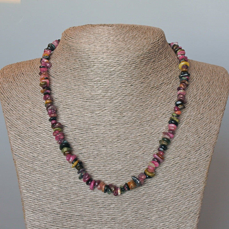 Tourmaline Necklace, natural stone chips, diameter 7x3mm+/-, length 48cm+