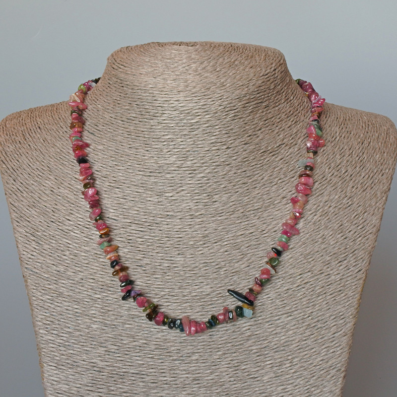 Tourmaline Necklace, natural stone chips, diameter 5x2mm+/-, length 48cm+