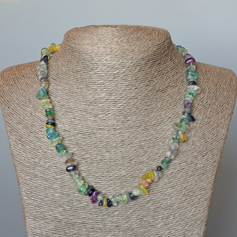 Fluorite Necklace, Natural Stone Tumbled, Diameter 9x4mm+/-, Length 48cm+
