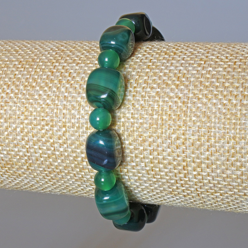 Green Agate Bracelet natural stone bar bead, diameter 9x12mm+/-, smooth round bead, diameter 6mm+/-, length 18cm+/- (stretch)