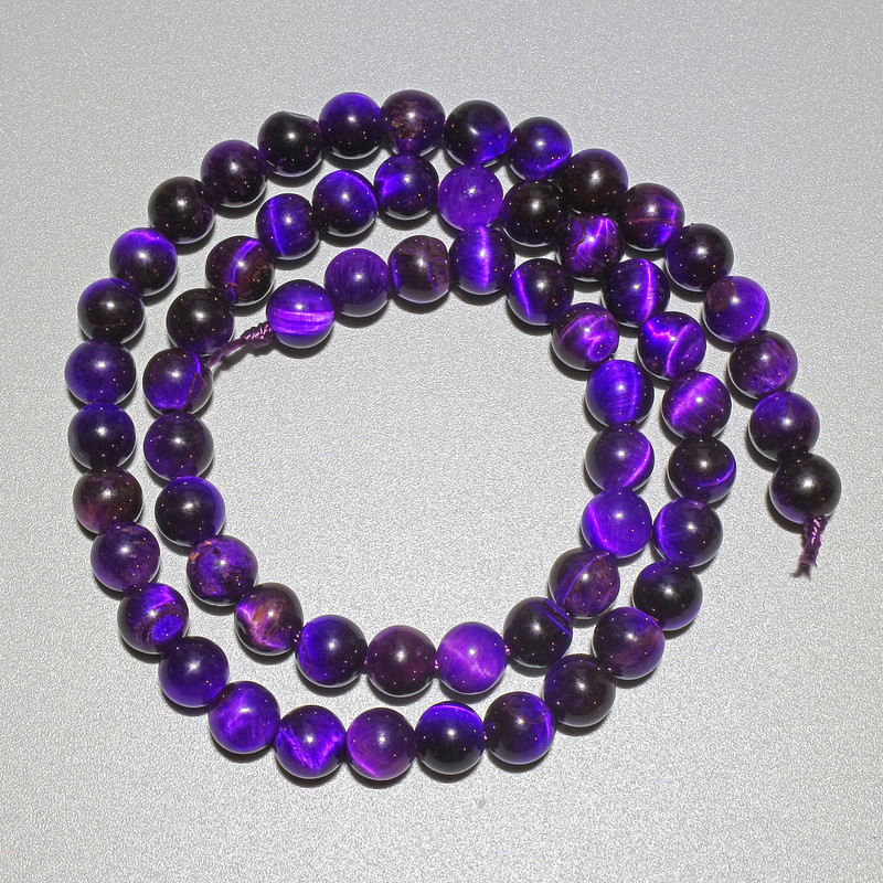 Purple Cat's Eye Beads, Natural Stone Smooth Round, Diameter 6mm+/-, Length 37cm+/- on a Strand