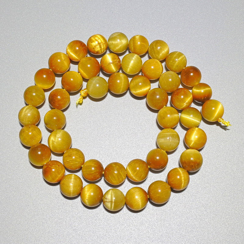 Yellow Cat's Eye Beads, Natural Stone, Smooth Round, Diameter 8.5mm+/-, Length 38cm+/- on a Thread
