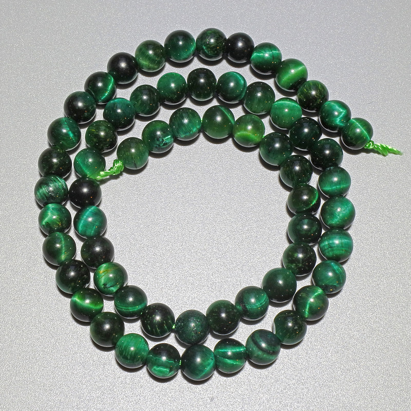 Green Cat's Eye Beads, Natural Stone, Smooth Round, Diameter 6.5mm+/-, Length 37cm+/- on a Thread