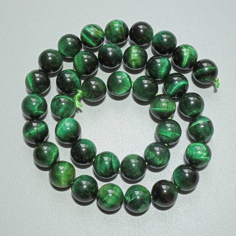 Green Cat's Eye Beads, Natural Stone, Smooth Round, Diameter 10mm+/-, Length 38cm+/- on a Thread