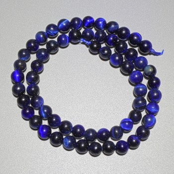 Blue Cat's Eye Beads, Natural Stone, Smooth Round, Diameter 6.5mm+/-, Length 38cm+/- on a Thread