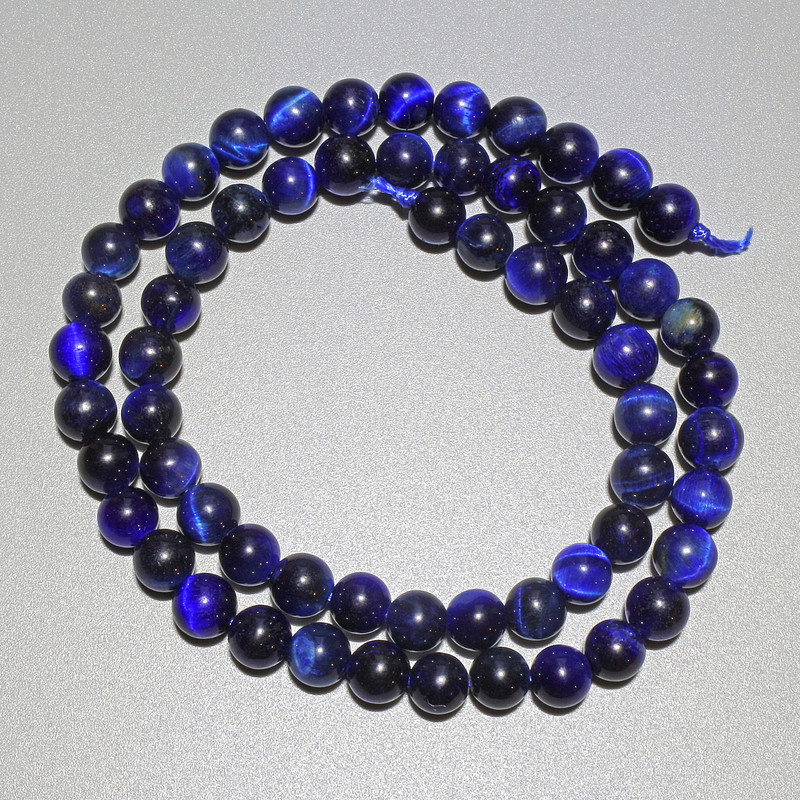 Blue Cat's Eye Beads, Natural Stone, Smooth Round, Diameter 6.5mm+/-, Length 38cm+/- on a Thread