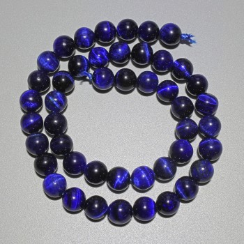 Blue Cat's Eye Beads, Natural Stone, Smooth Round, Diameter 8mm+/-, Length 38cm+/- on a Thread