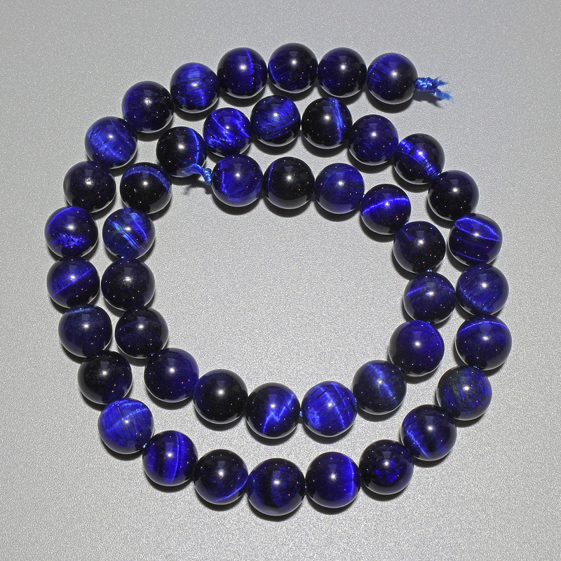 Blue Cat's Eye Beads, Natural Stone, Smooth Round, Diameter 8mm+/-, Length 38cm+/- on a Thread