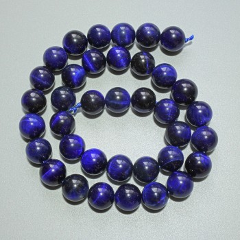 Blue Cat's Eye Beads, Natural Stone, Smooth Round, Diameter 10mm+/-, Length 38cm+/- on a Thread