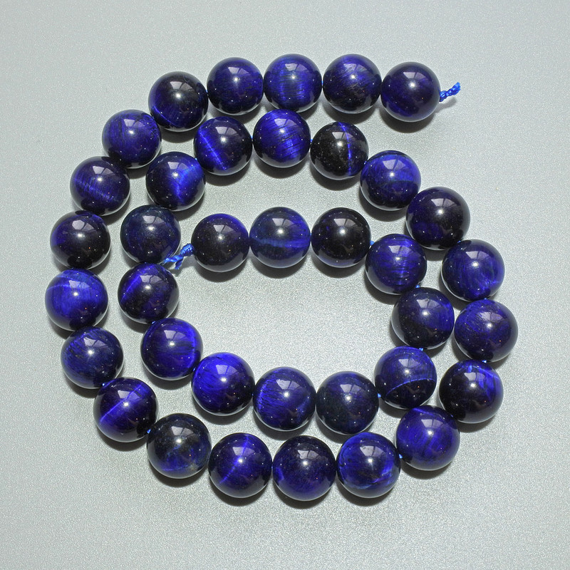 Blue Cat's Eye Beads, Natural Stone, Smooth Round, Diameter 10mm+/-, Length 38cm+/- on a Thread