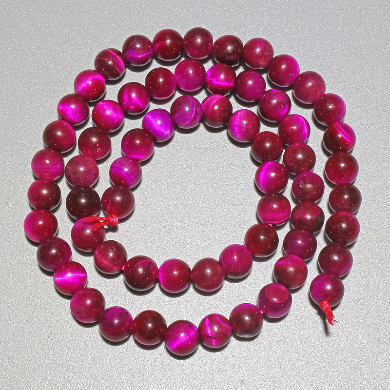 Raspberry Cat's Eye Beads, Natural Stone, Smooth Round, Diameter 6.5mm+/-, Length 38cm+/- on a Thread