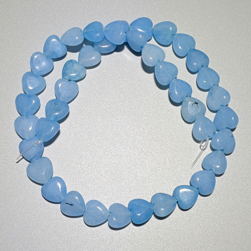 Beads Aquamarine natural stone heart, diameter 10x10x5mm+/-, length 37cm+/- on fishing line