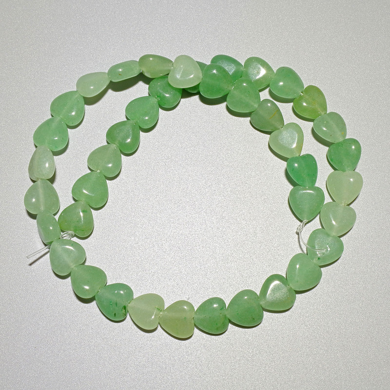 Beads Jade natural stone heart, diameter 10x10x5mm+/-, length 37cm+/- on fishing line