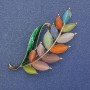Twig Brooch, multicolour cat's eye, green enamel, gold-tone metal 22x47mm