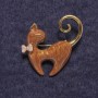 Cat Brooch, Brown Mother-of-Pearl, Gold-Tone Metal, 37x38mm