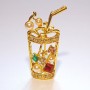 Cocktail Brooch, Multicoloured Rhinestones and Beads, Gold-Tone Metal, 15x35mm