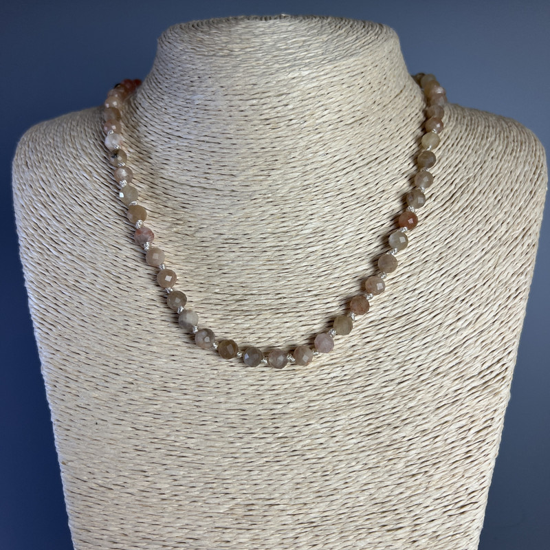 Selenite Necklace, Natural Stone Faceted Bead, Diameter 6mm+/-, Length 49cm+