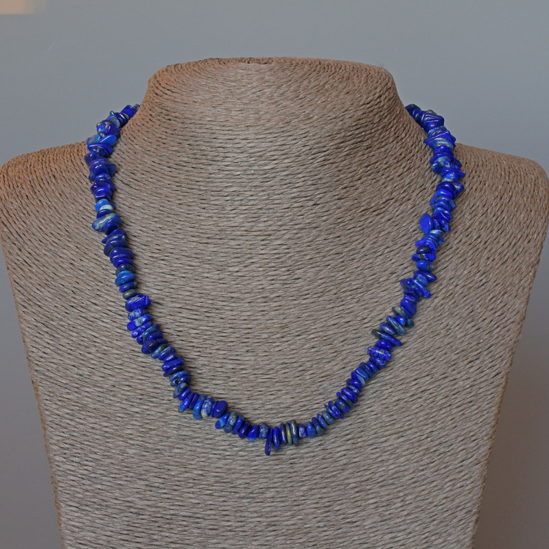 Lapis Lazuli Necklace natural stone tumbled, diameter 7x2mm+/-, length 47cm+