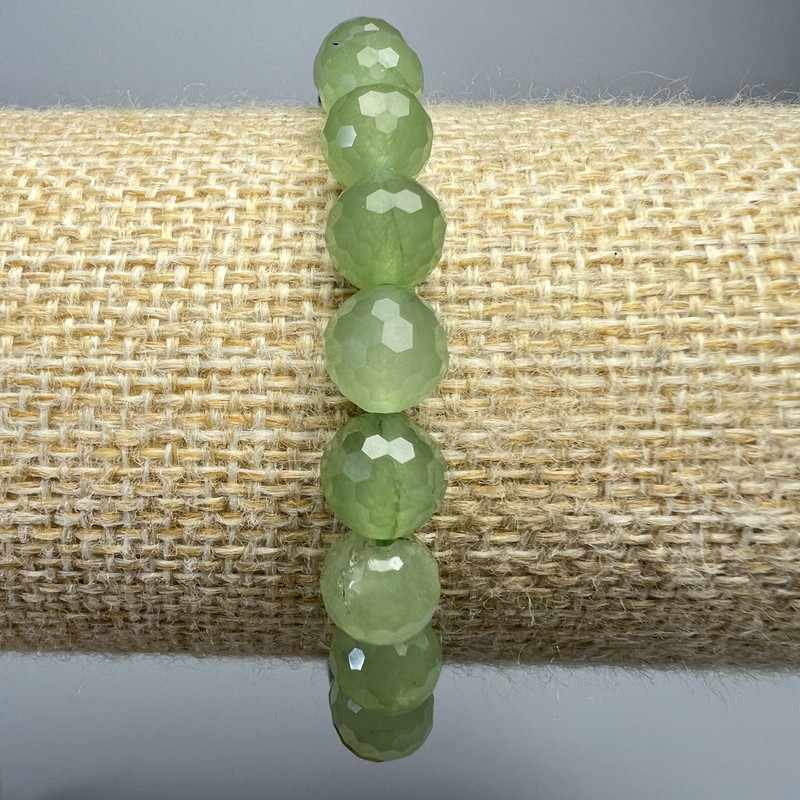 Prehnite Bracelet natural stone faceted bead, diameter 8mm+/-, length 18cm+/- (stretch)