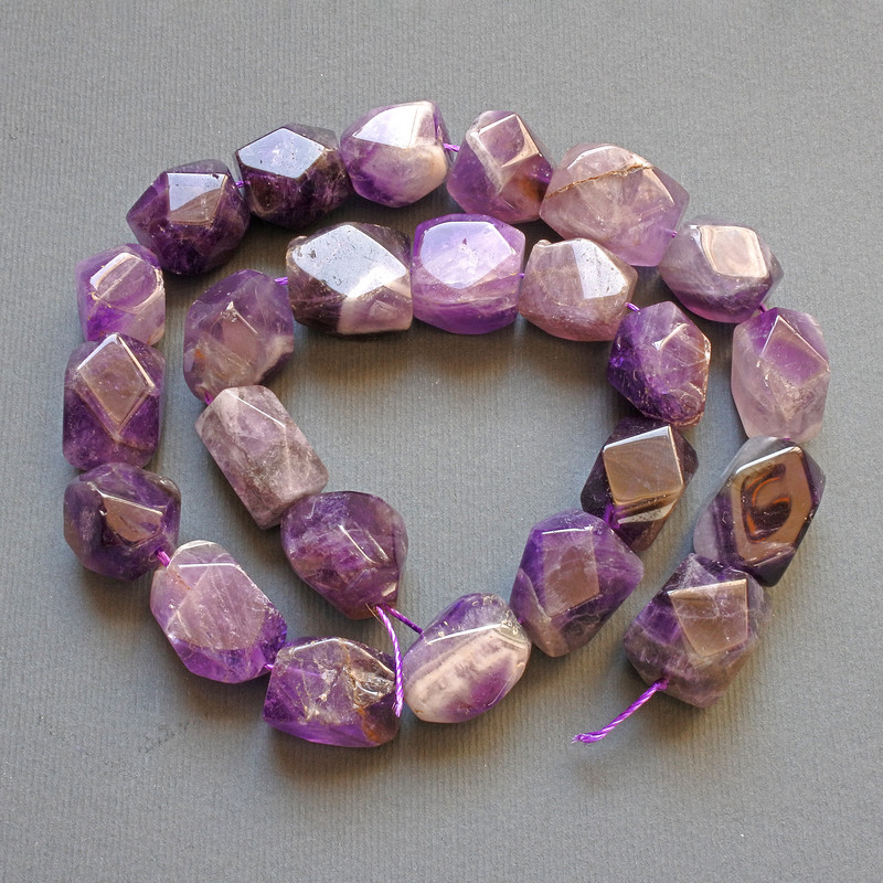 Amethyst Natural Stone Faceted Nugget Beads, Diameter 12x16mm+/-, Length 37cm+/- on Thread
